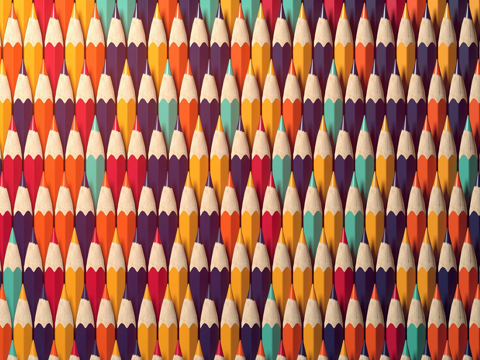 Rows of colourful pencils, representing the range of workshop topics
